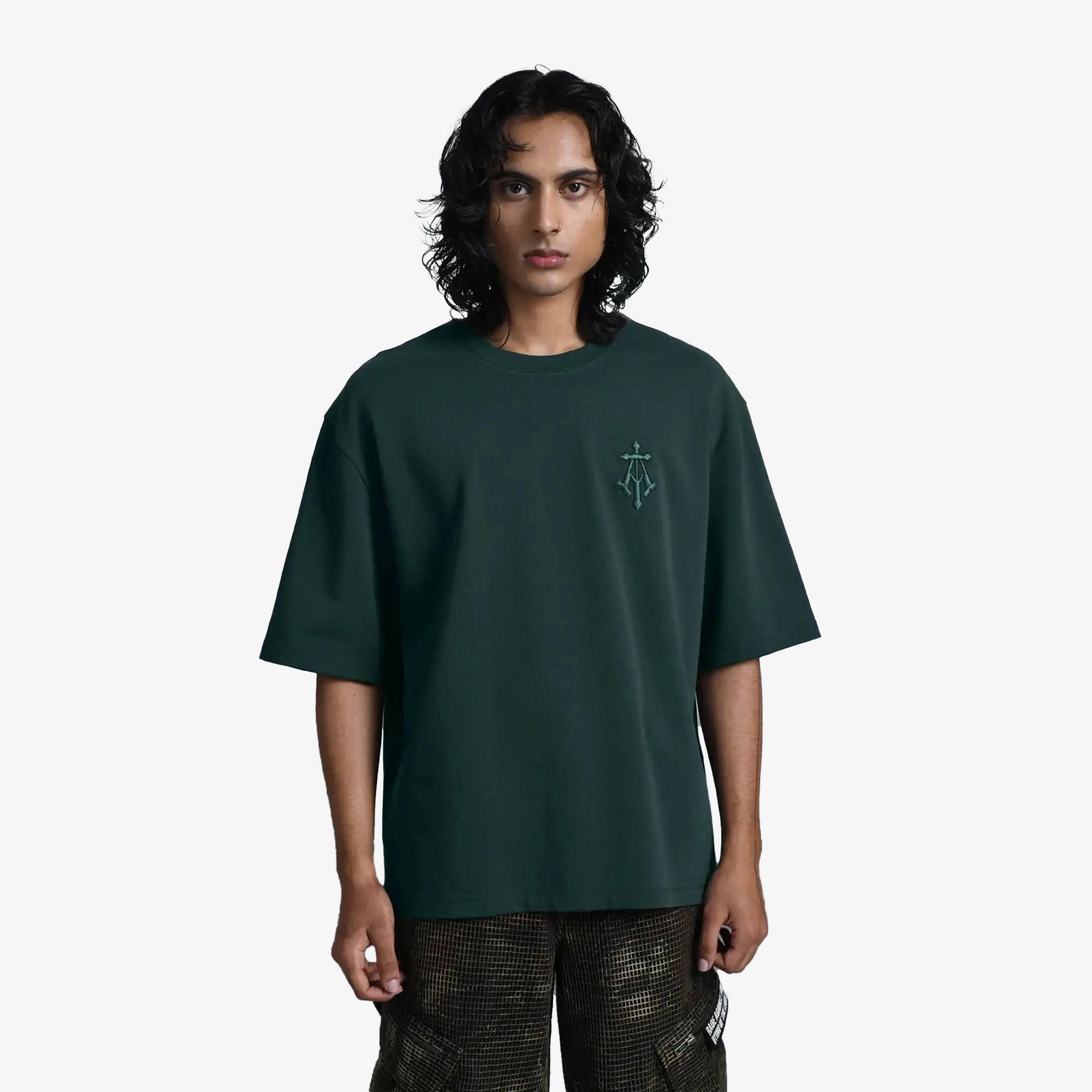 ALMOST GODS | ALPHA CROSS EMBROIDERED TEE { GREEN