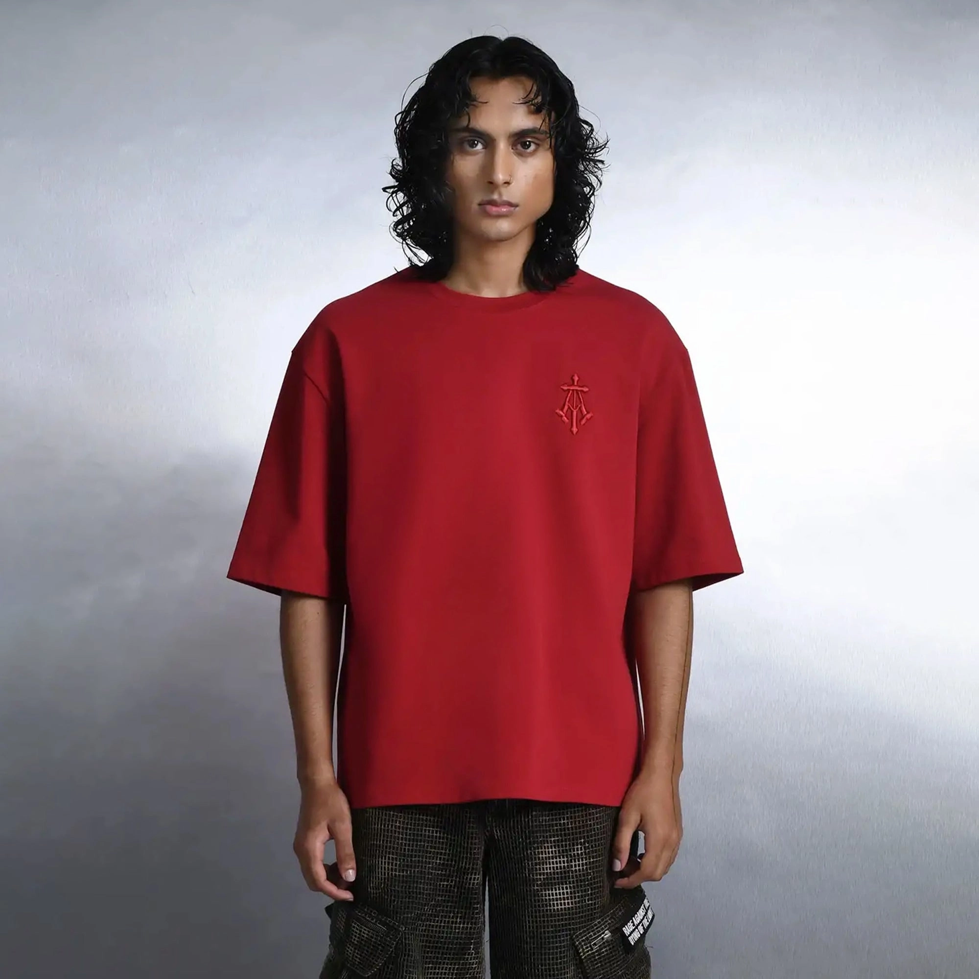 ALMOST GODS | ALPHA CROSS EMBROIDERED TEE { RED