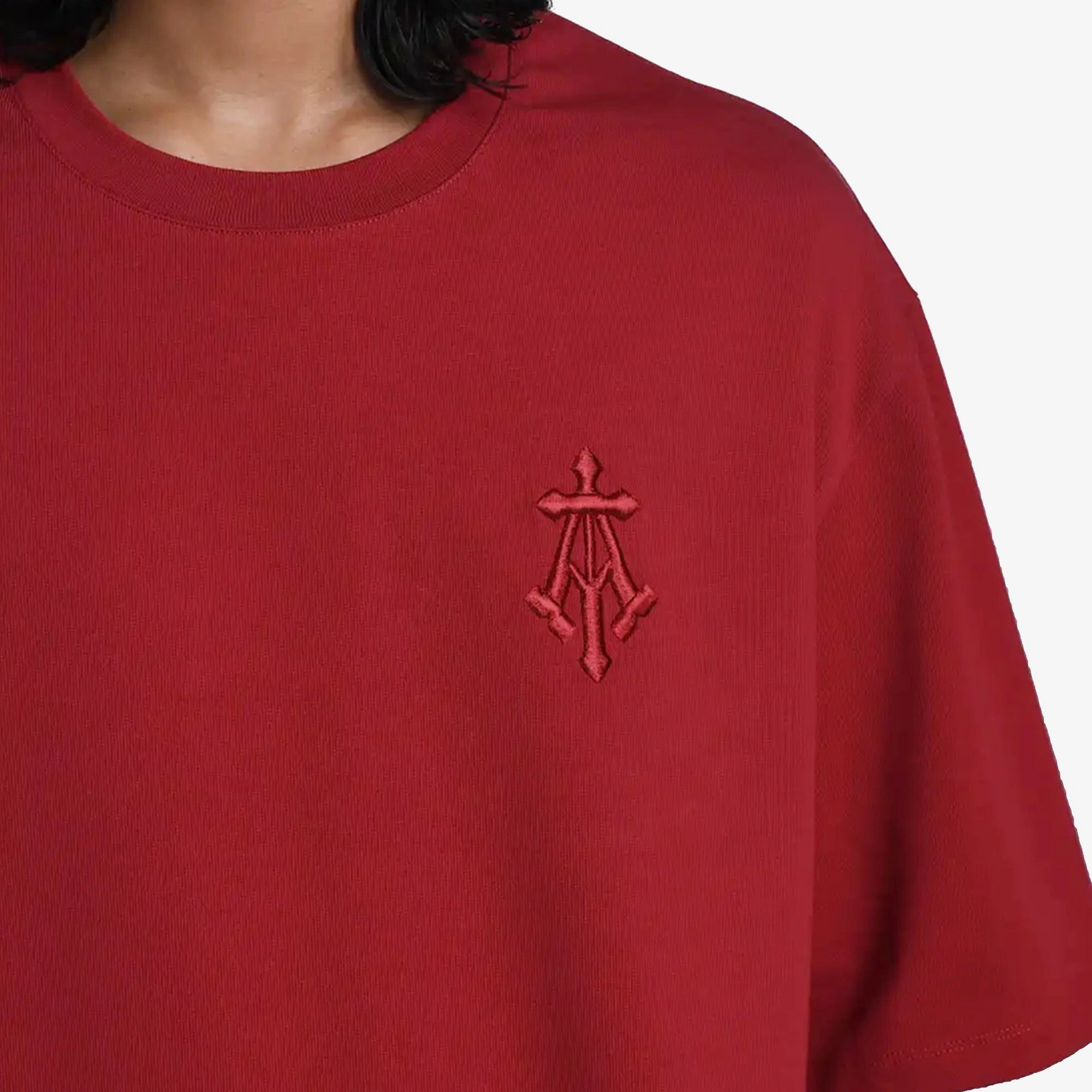 ALMOST GODS | ALPHA CROSS EMBROIDERED TEE { RED
