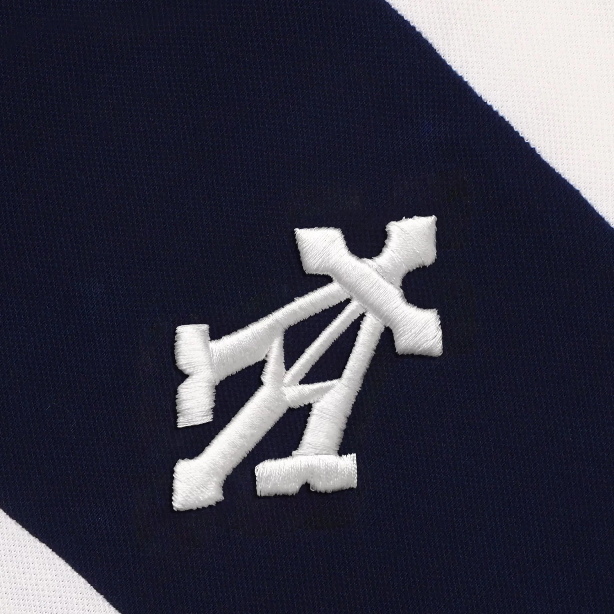 ALMOST GODS | ALPHA CROSS WOVEN STRIPED POLO { NAVY/WHITE