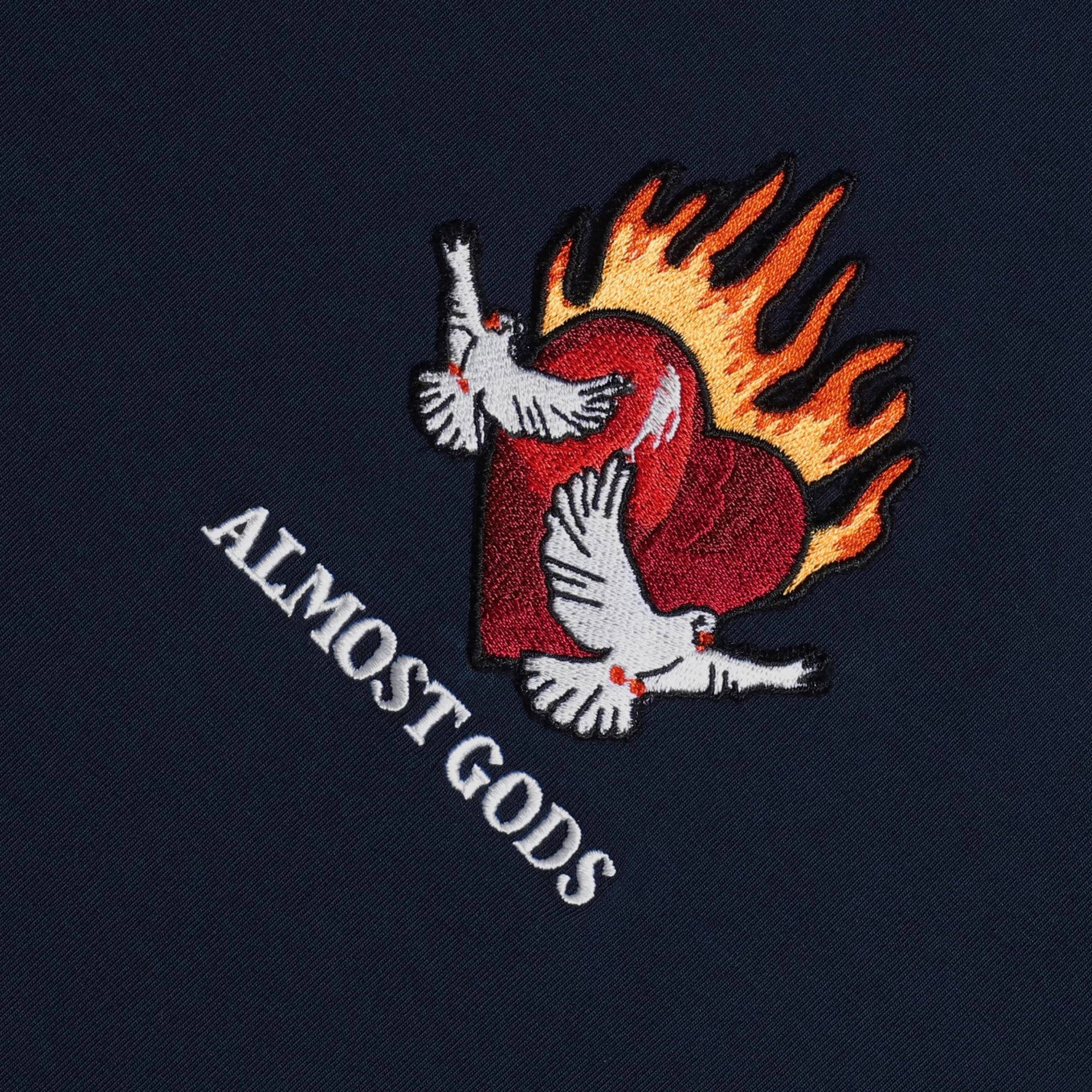 ALMOST GODS | BURNING HEART BOXY TEE { NAVY