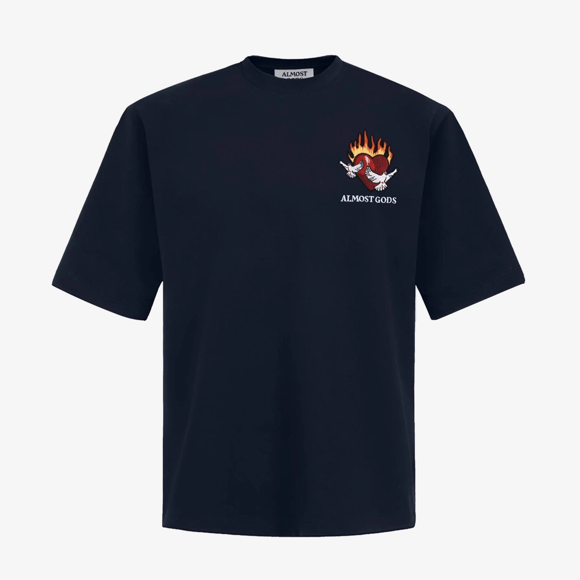 ALMOST GODS | BURNING HEART BOXY TEE { NAVY