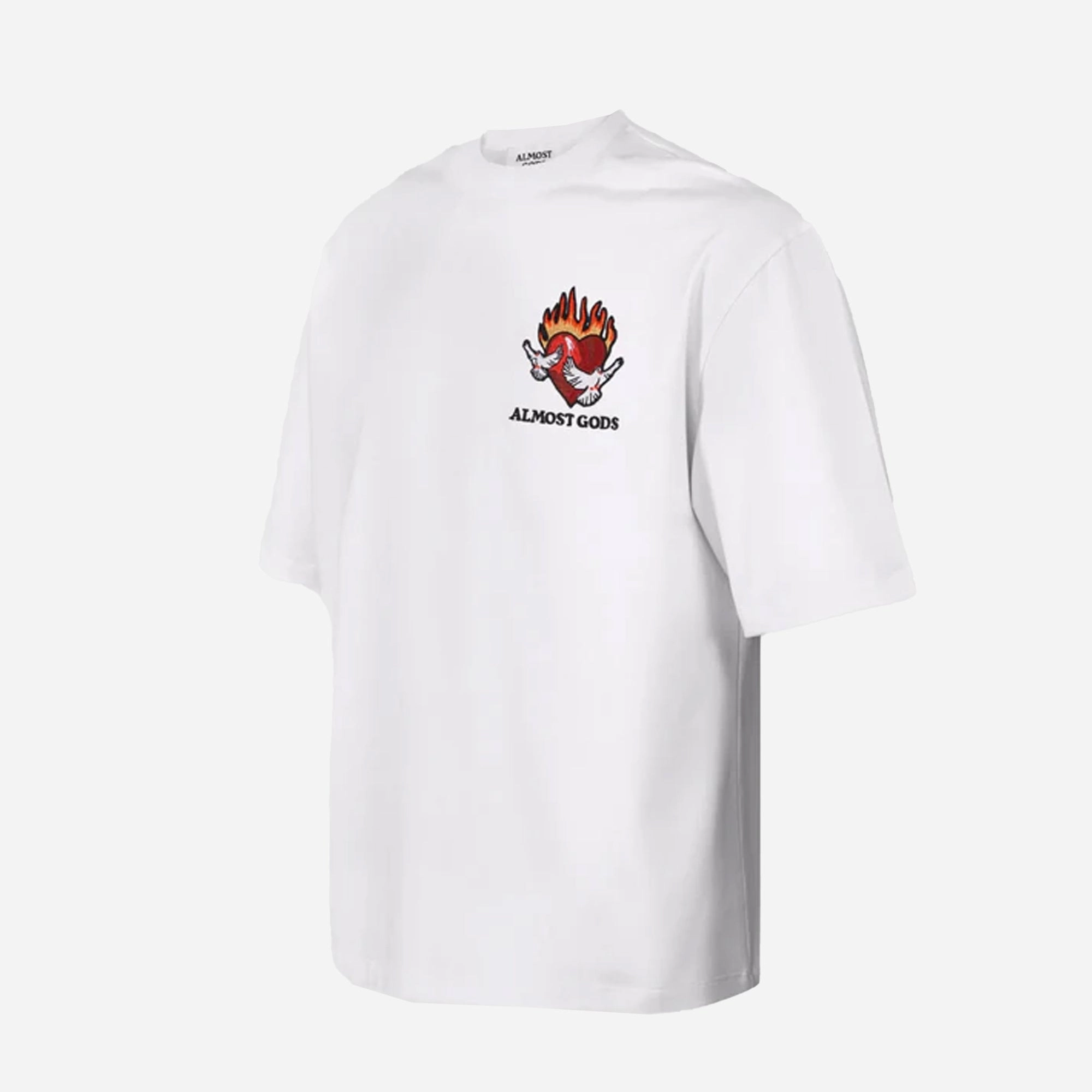 ALMOST GODS | BURNING HEART BOXY TEE { WHITE