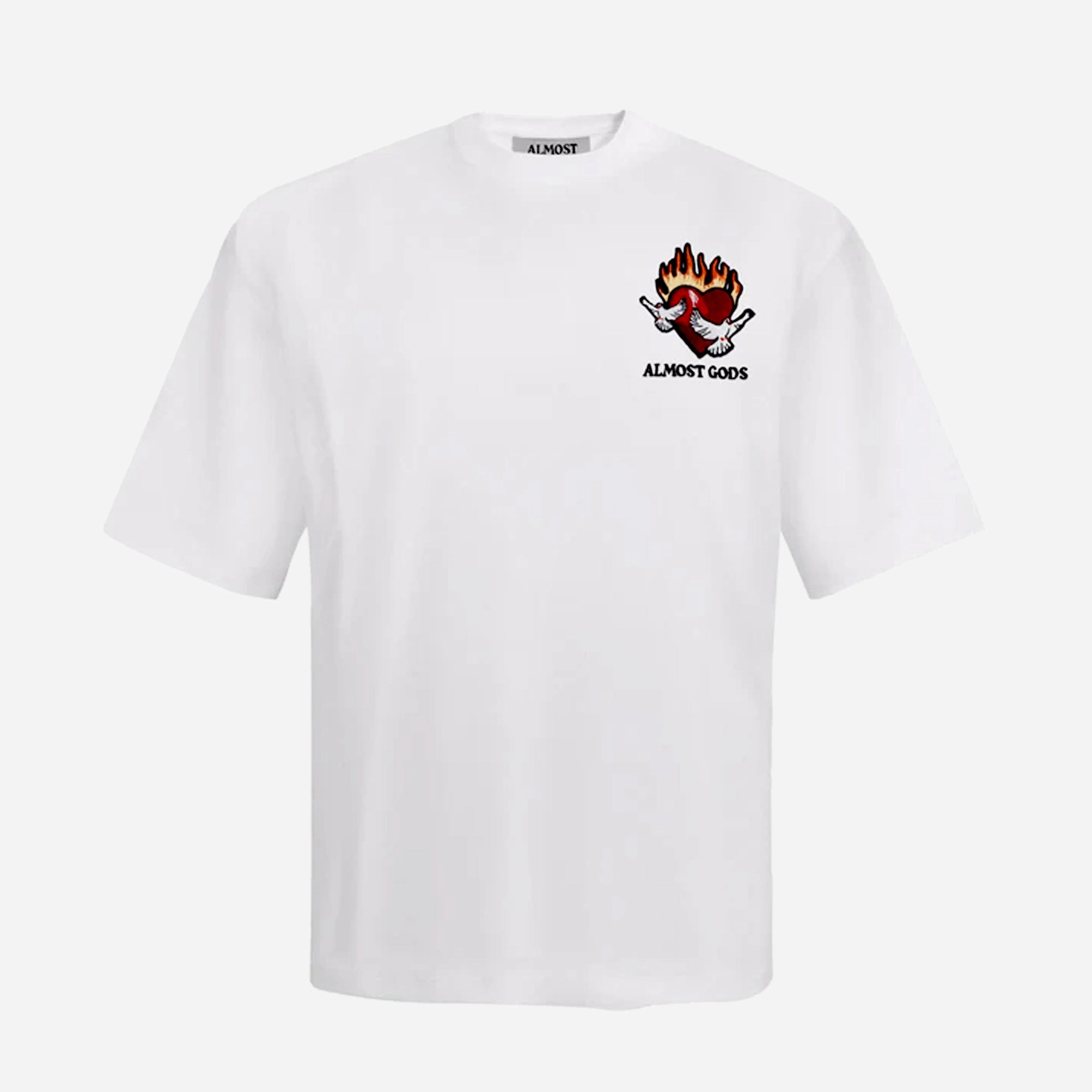 ALMOST GODS | BURNING HEART BOXY TEE { WHITE