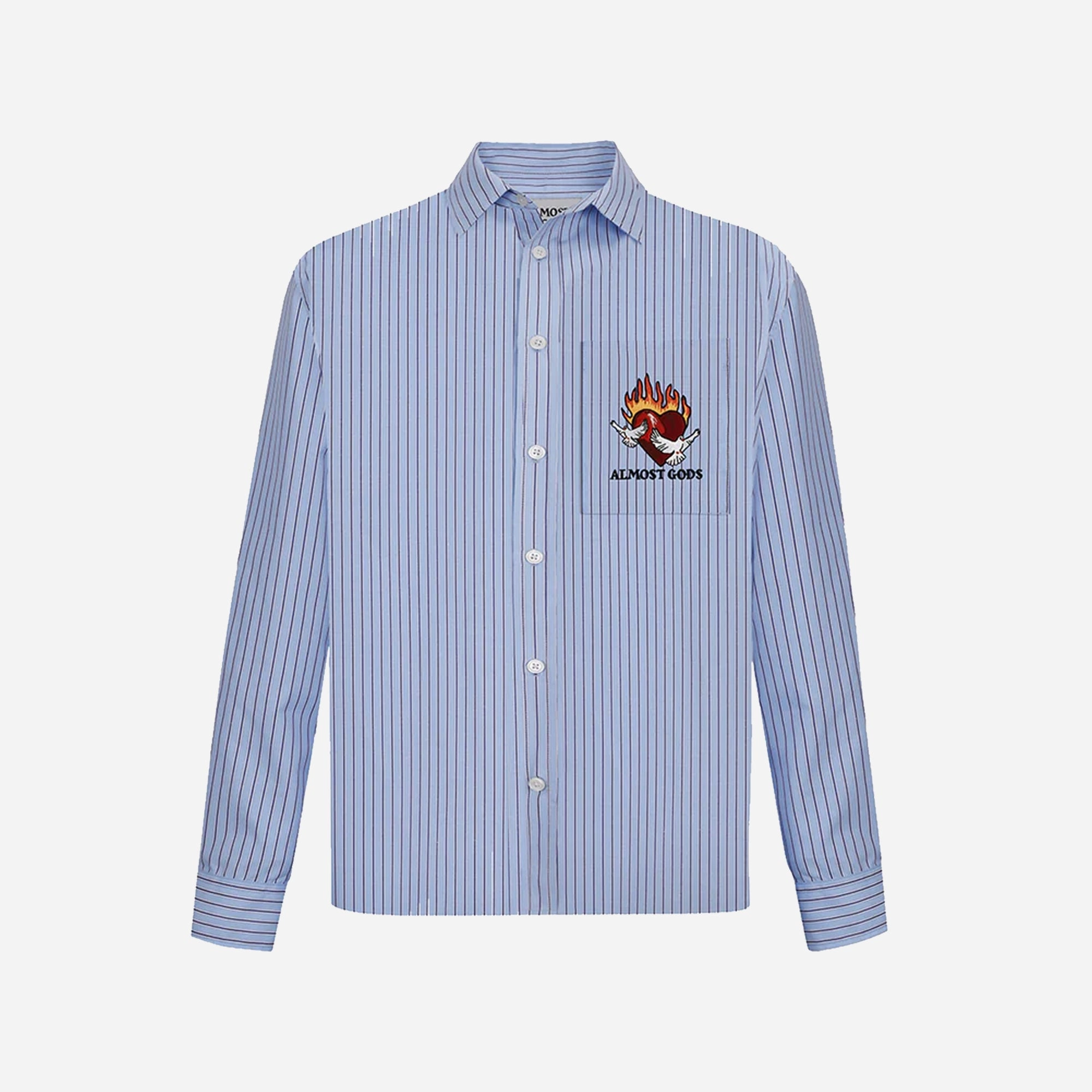 ALMOST GODS | BURNING HEART STRIPED SHIRT { BLUE/WHITE