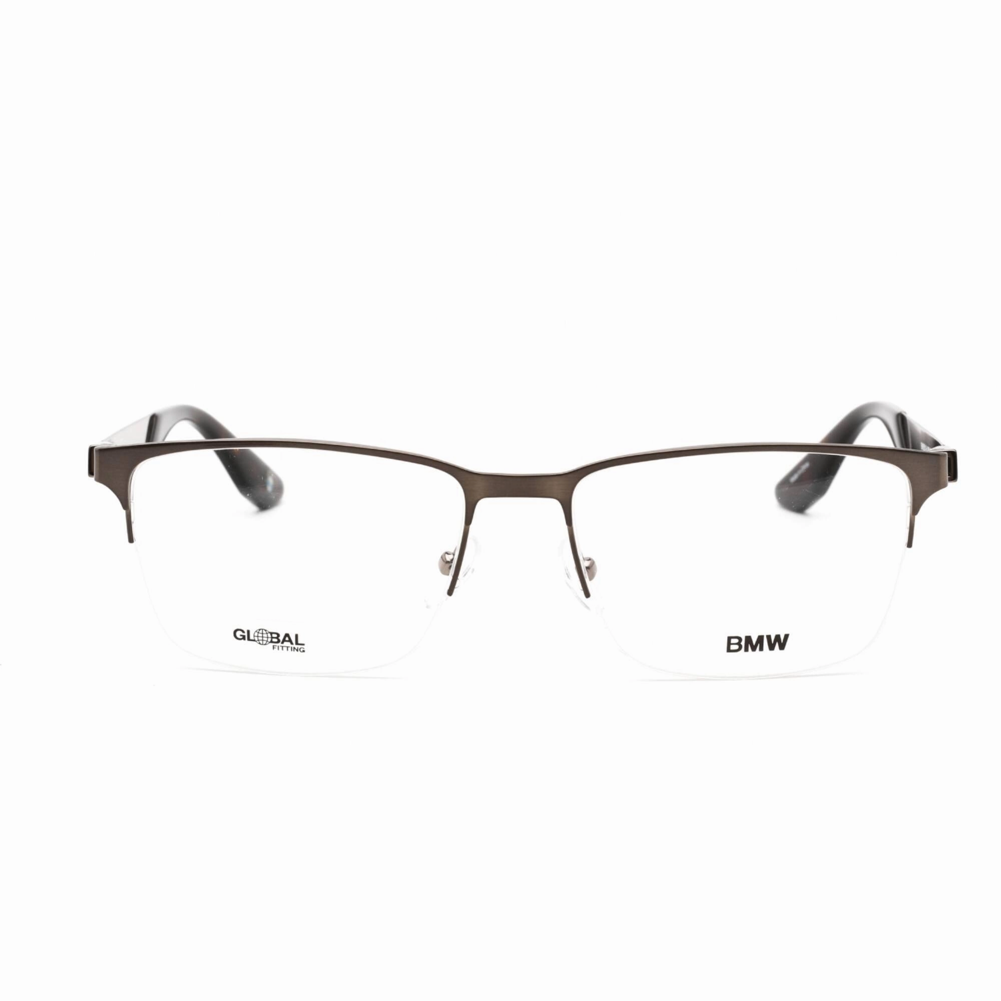 BMW Men's Eyeglasses - Half Rim Rectangular Shiny Gunmetal Metal Frame | BW5001-H 008