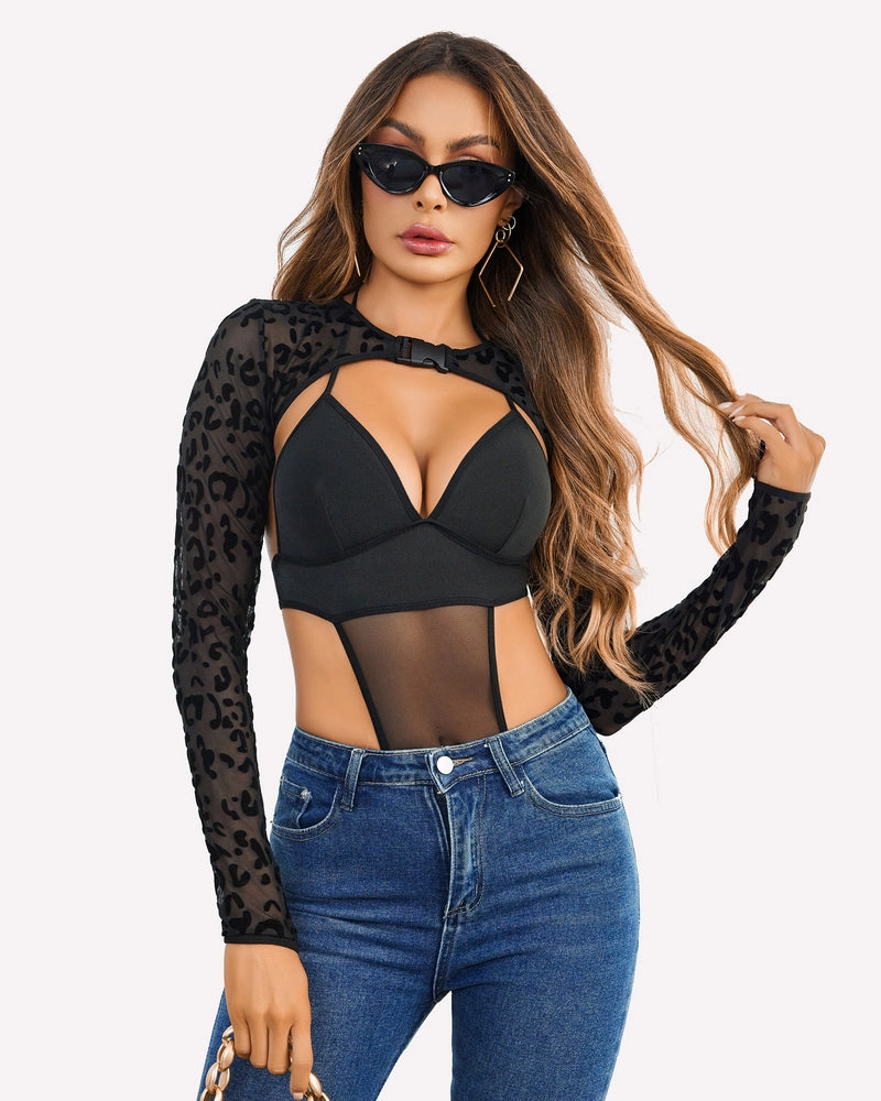 Bodysuit Buckle Shrug Crop Top Set