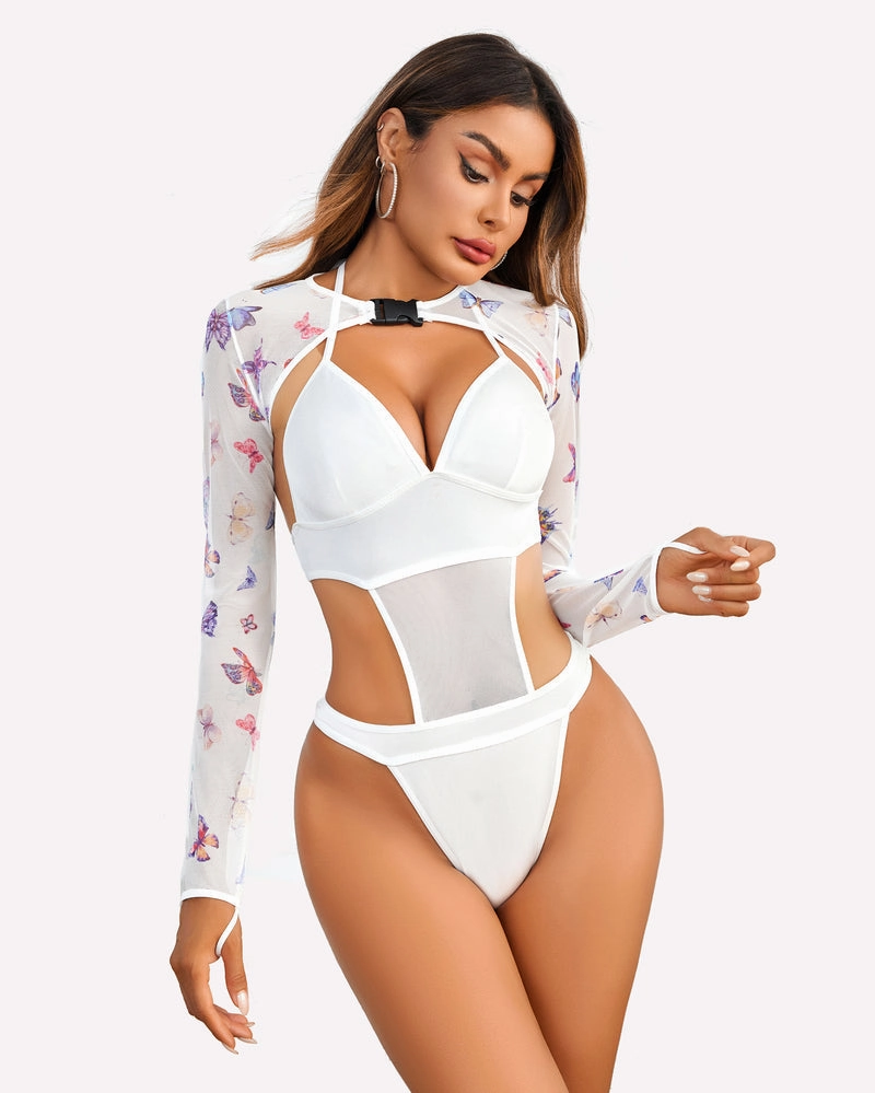Bodysuit Buckle Shrug Crop Top Set