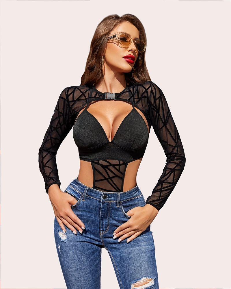 Bodysuit Buckle Shrug Crop Top Set