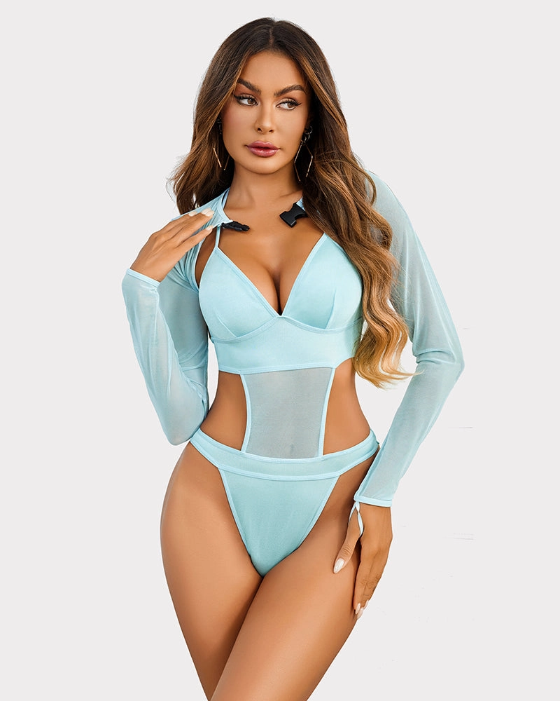 Bodysuit Buckle Shrug Crop Top Set