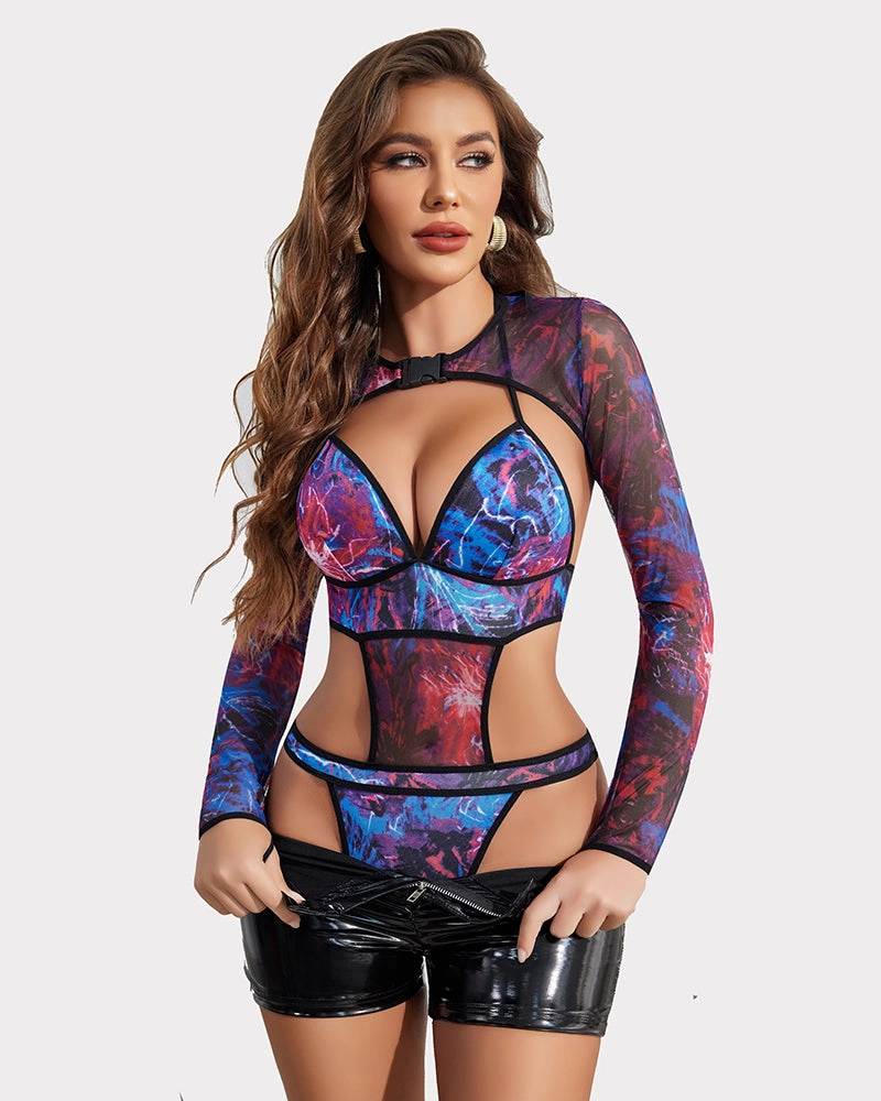 Bodysuit Buckle Shrug Crop Top Set