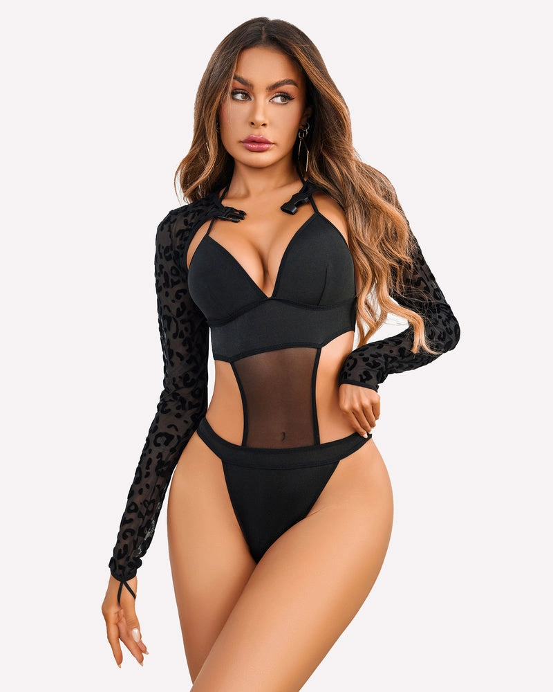 Bodysuit Buckle Shrug Crop Top Set
