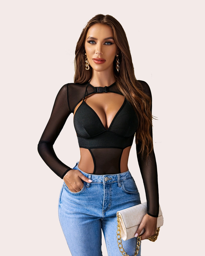 Bodysuit Buckle Shrug Crop Top Set