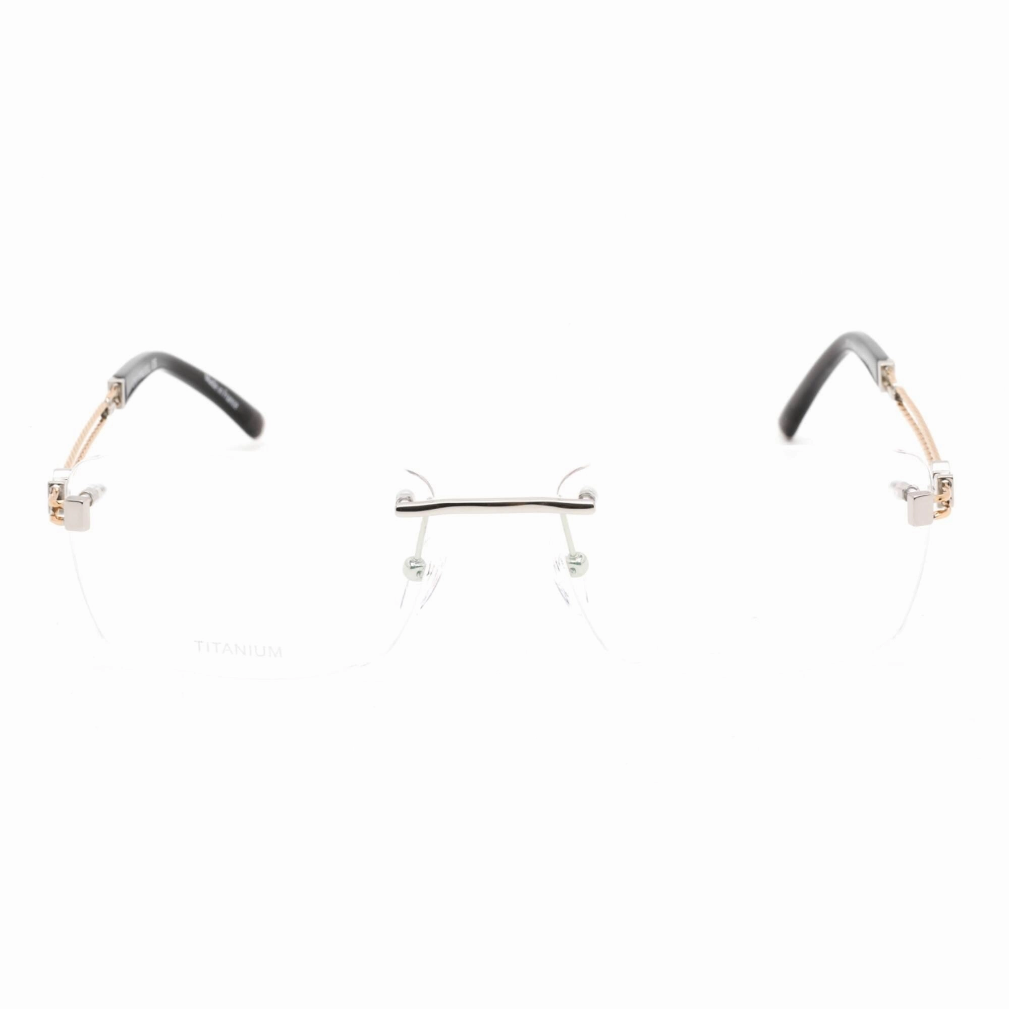 Charriol Men's Eyeglasses - Shiny Silver/Gold Titanium Rectangular Frame | PC75088 C02
