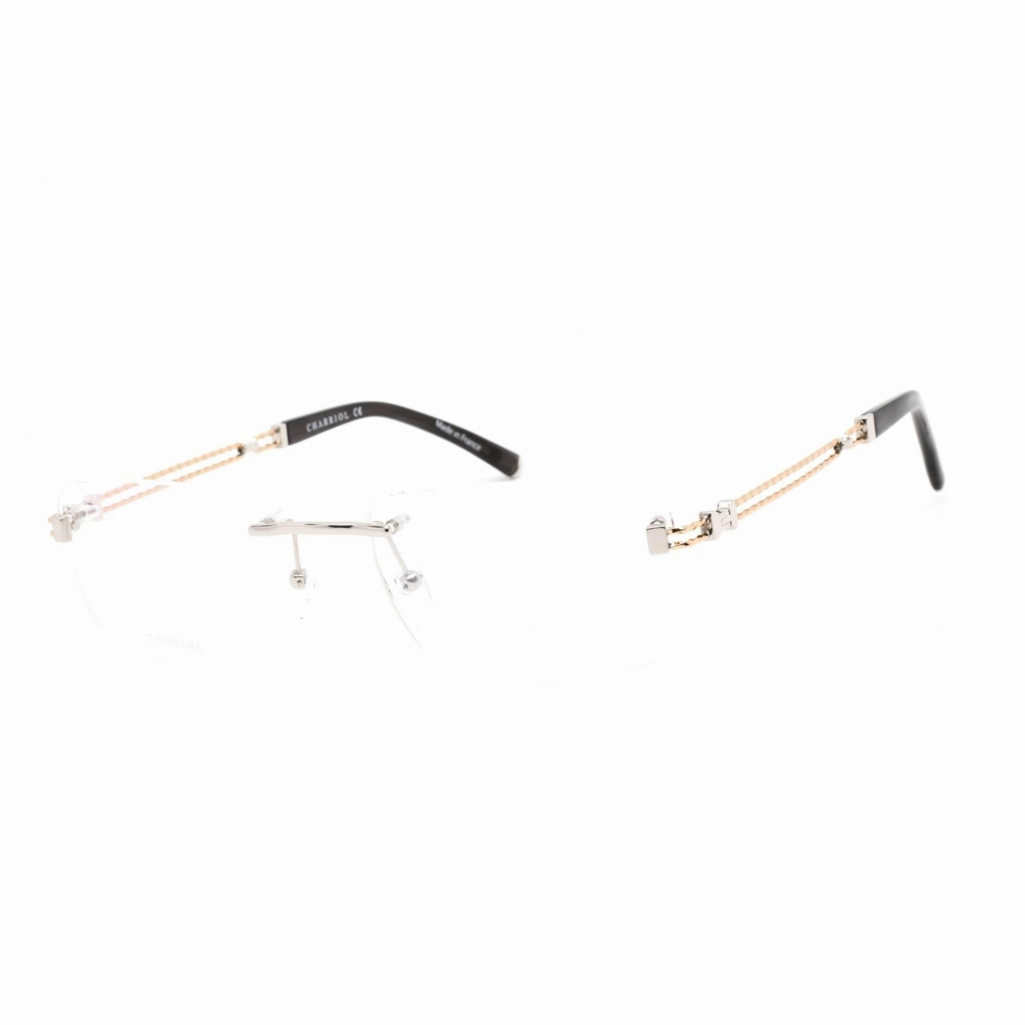 Charriol Men's Eyeglasses - Shiny Silver/Gold Titanium Rectangular Frame | PC75088 C02
