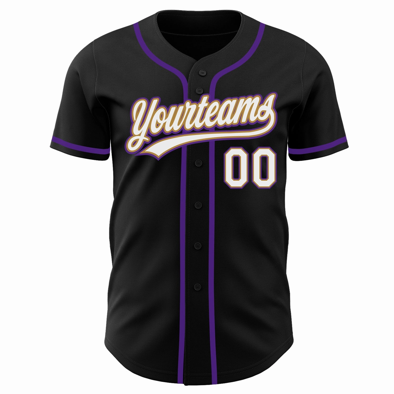 Custom Black White Old Gold-Purple Authentic Baseball Jersey