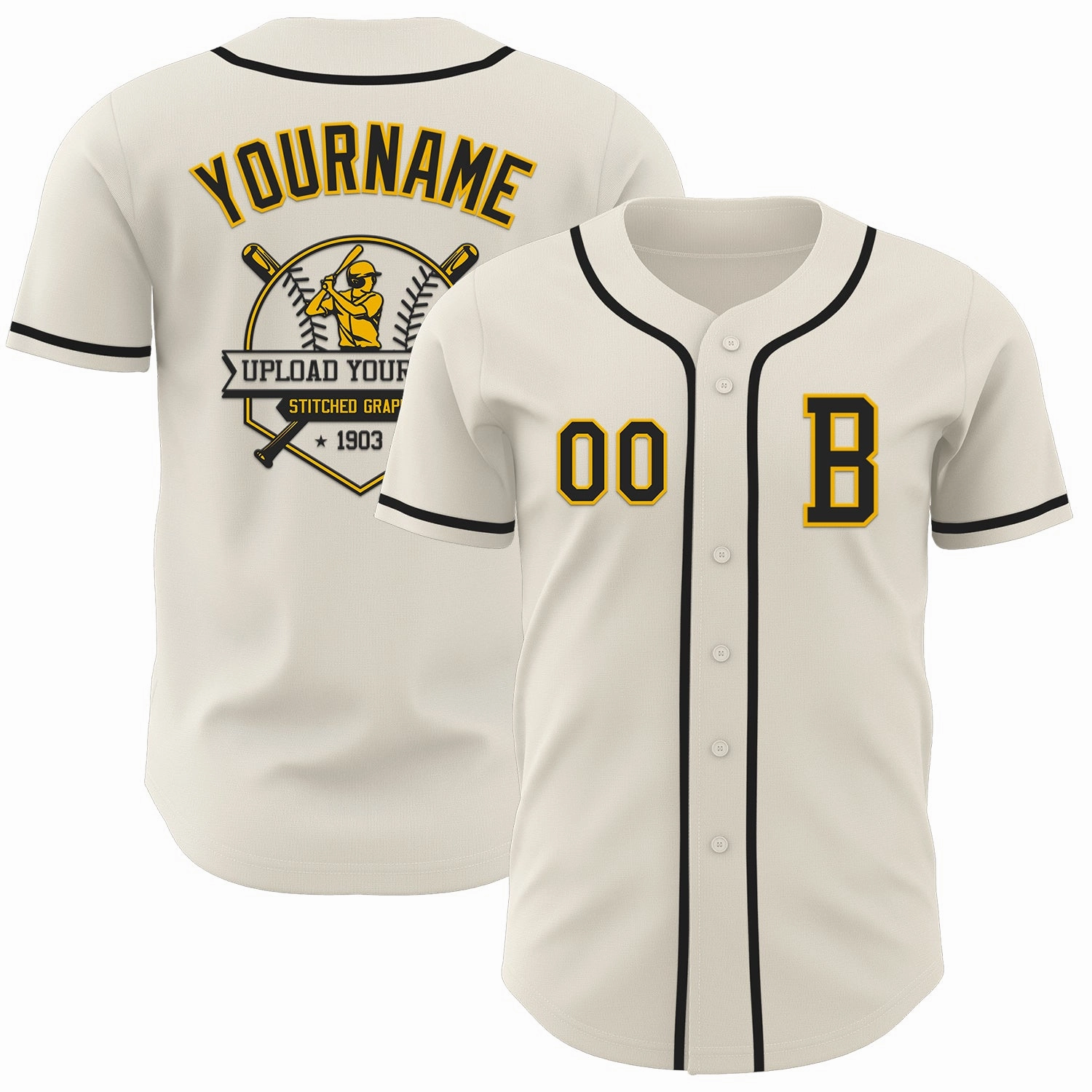 Custom Cream Black-Gold Authentic Baseball Jersey