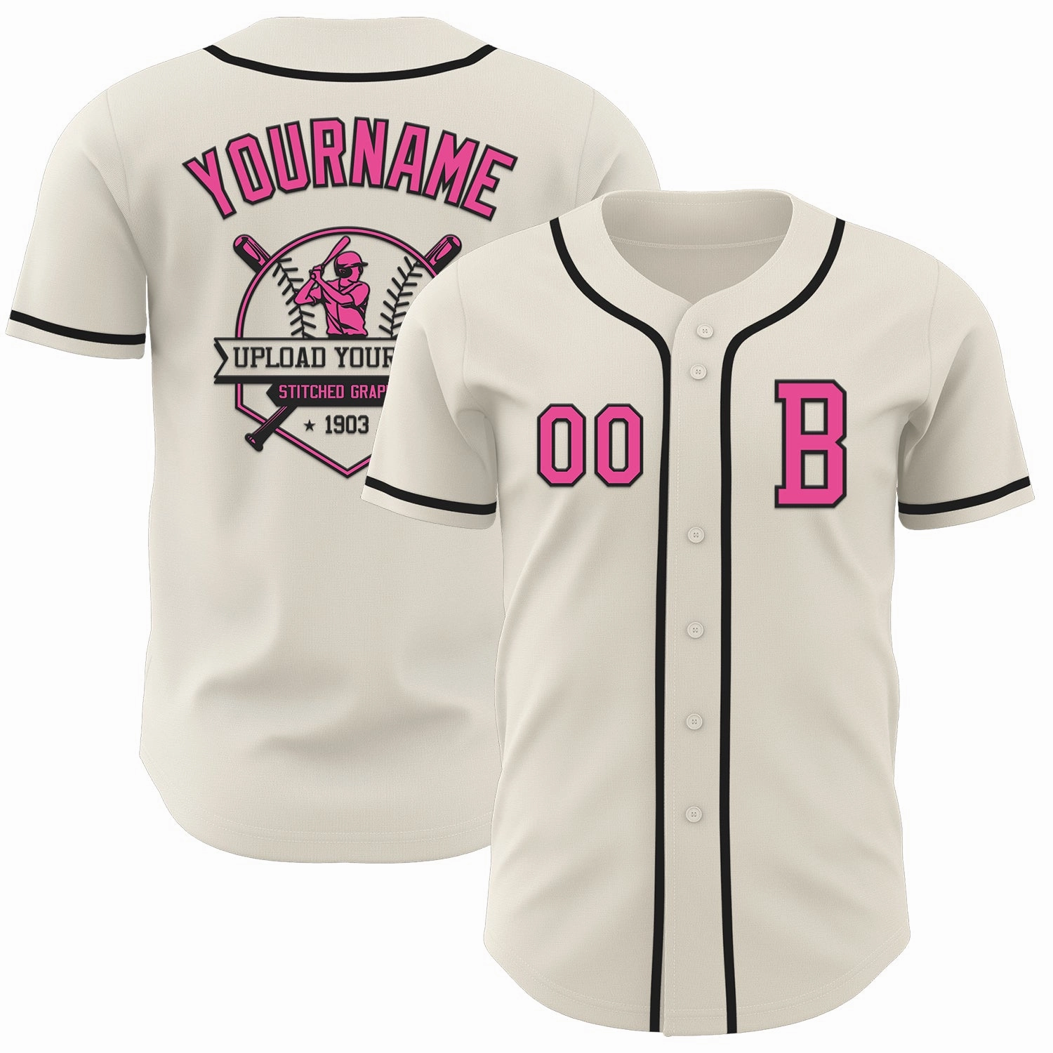 Custom Cream Pink-Black Authentic Baseball Jersey