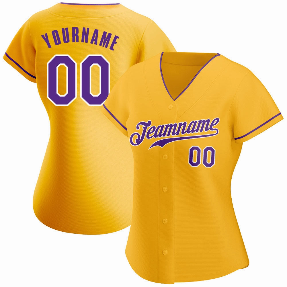 Custom Gold Purple-White Authentic Baseball Jersey