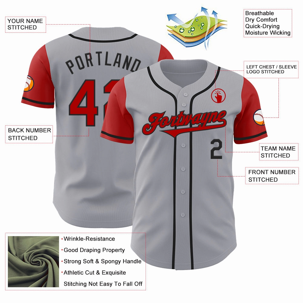 Custom Gray Red-Black Authentic Two Tone Baseball Jersey