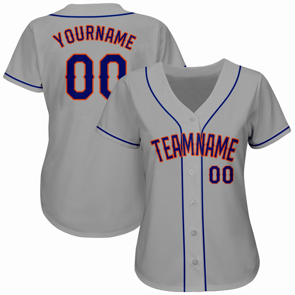 Custom Gray Royal-Orange Authentic Baseball Jersey