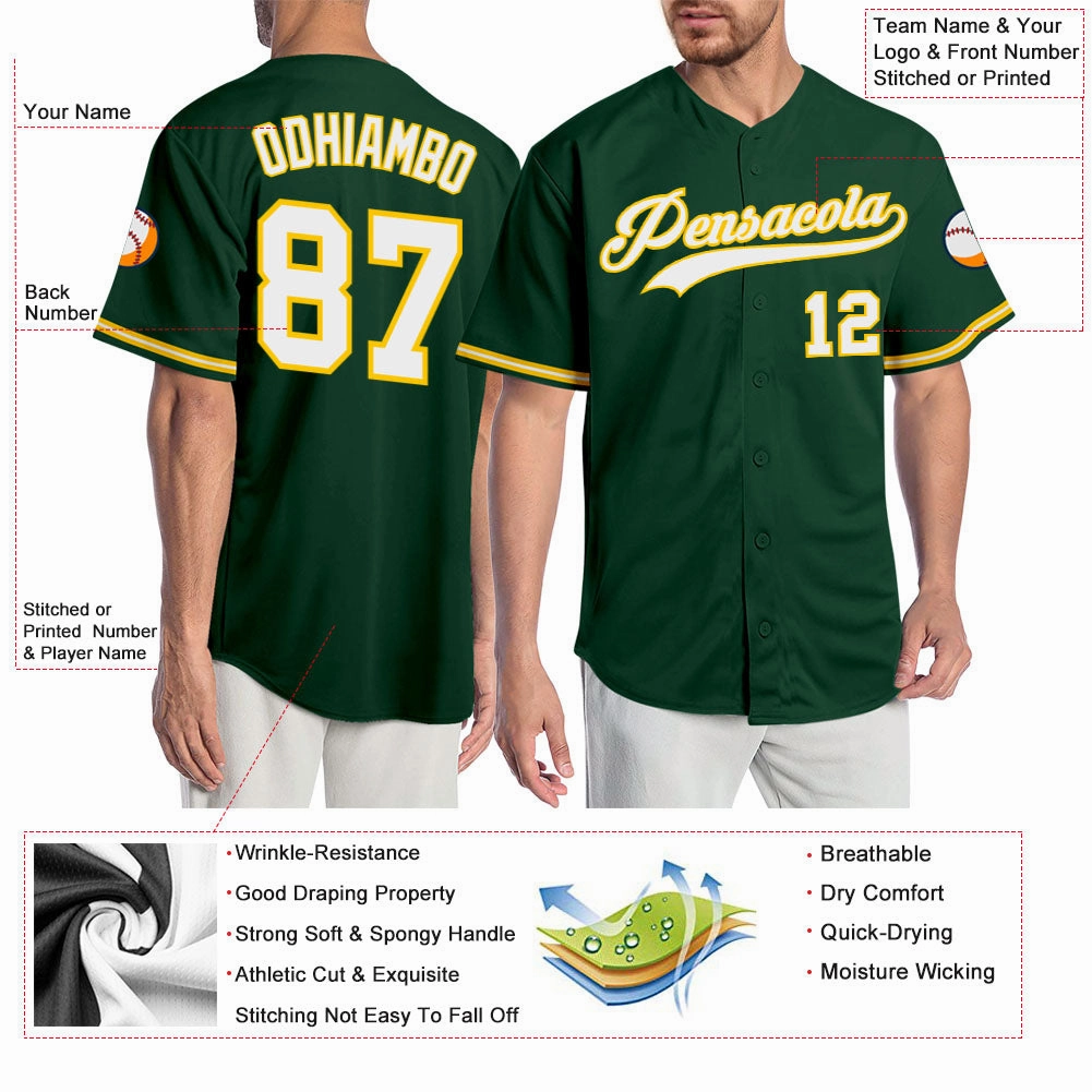 Custom Green White-Gold Authentic Baseball Jersey