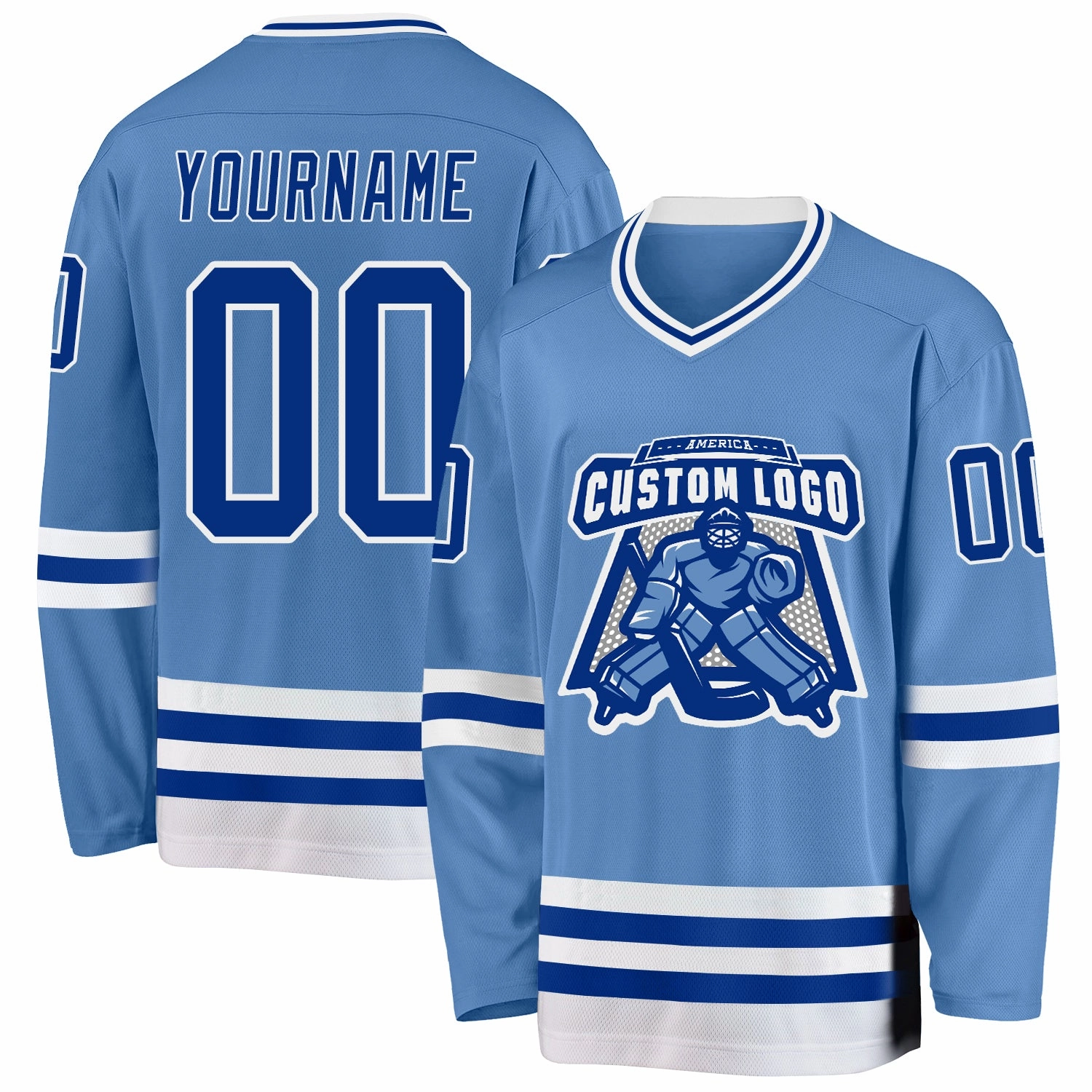 Custom Light Blue Royal-White Hockey Jersey