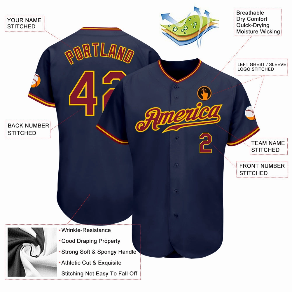Custom Navy Crimson-Gold Authentic Baseball Jersey
