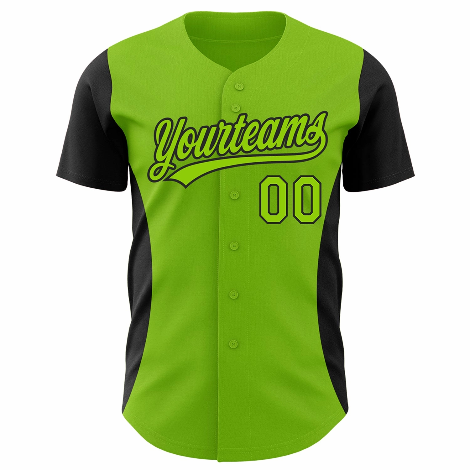 Custom Neon Green Black 3D Pattern Design Side Stripes Authentic Baseball Jersey
