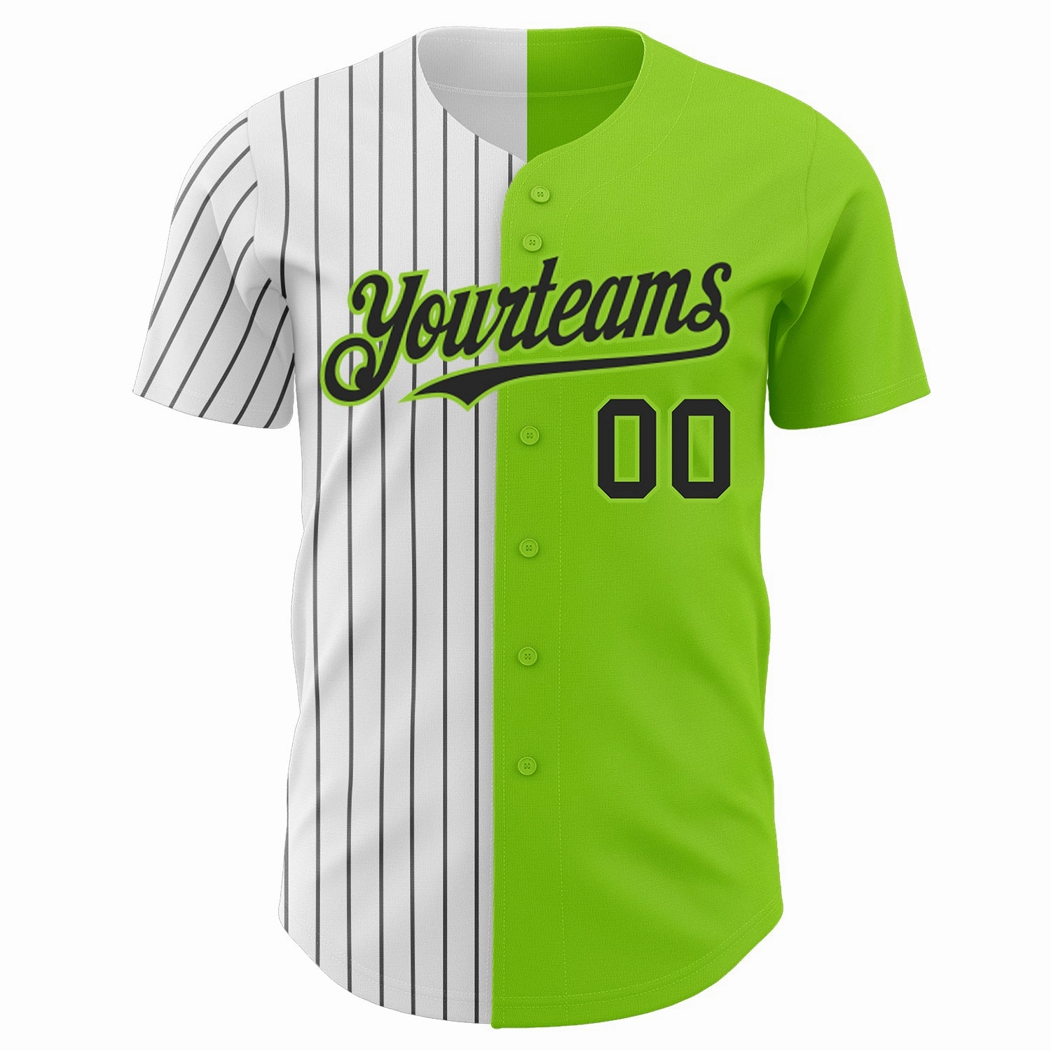 Custom Neon Green White-Black Pinstripe Authentic Split Fashion Baseball Jersey