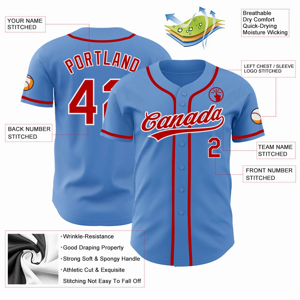 Custom Powder Blue Red-White Authentic Baseball Jersey