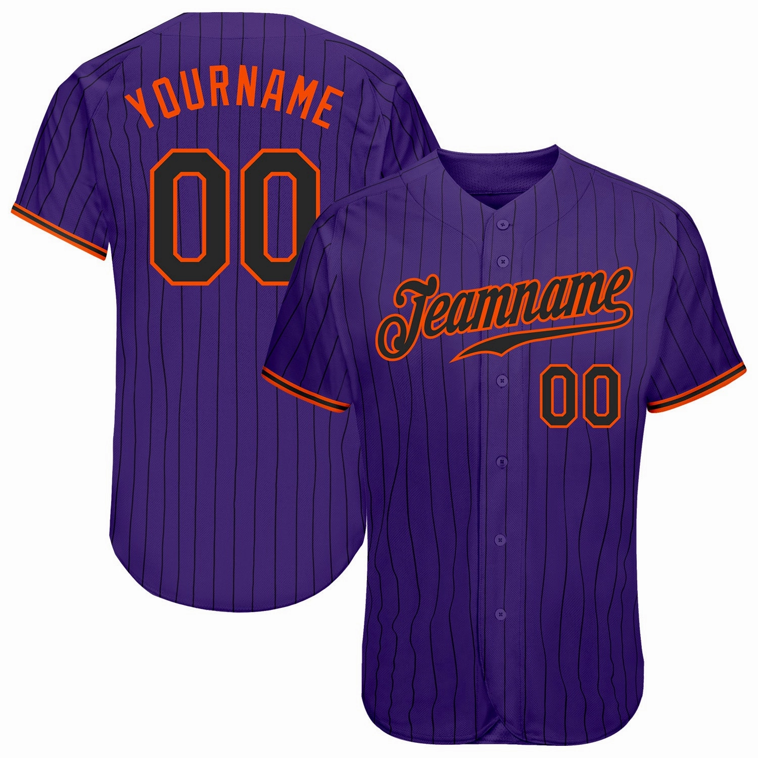 Custom Purple Black Pinstripe Black-Orange Authentic Baseball Jersey