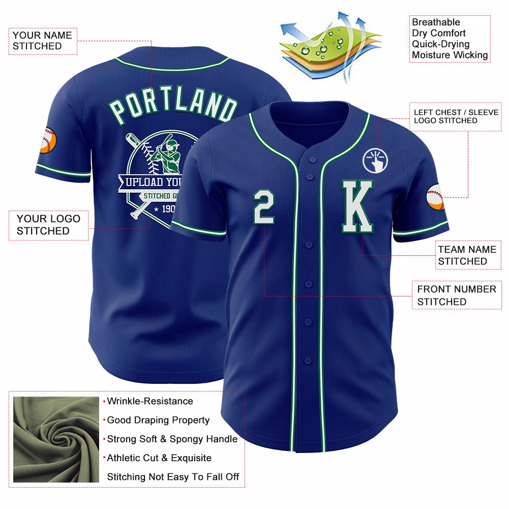 Custom Royal White-Kelly Green Authentic Baseball Jersey
