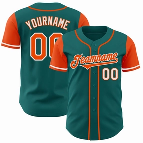 Custom Teal Orange-White Authentic Two Tone Baseball Jersey