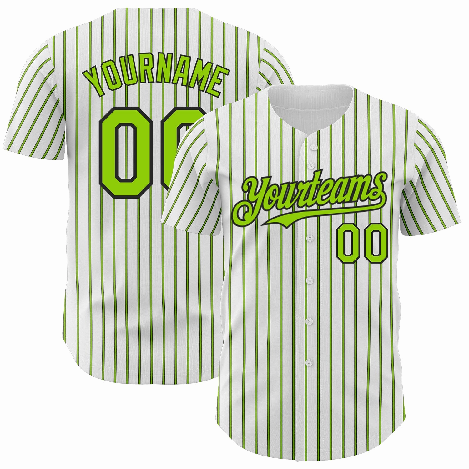 Custom White (Black Neon Green Pinstripe) Neon Green-Black Authentic Baseball Jersey