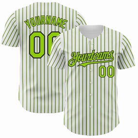 Custom White (Black Neon Green Pinstripe) Neon Green-Black Authentic Baseball Jersey