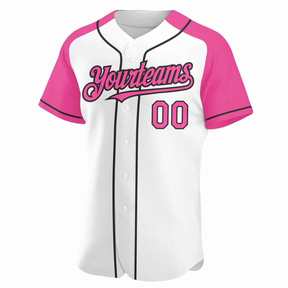 Custom White Pink-Black Authentic Raglan Sleeves Baseball Jersey