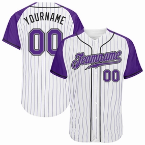 Custom White Purple Pinstripe Purple-Gray Authentic Raglan Sleeves Baseball Jersey