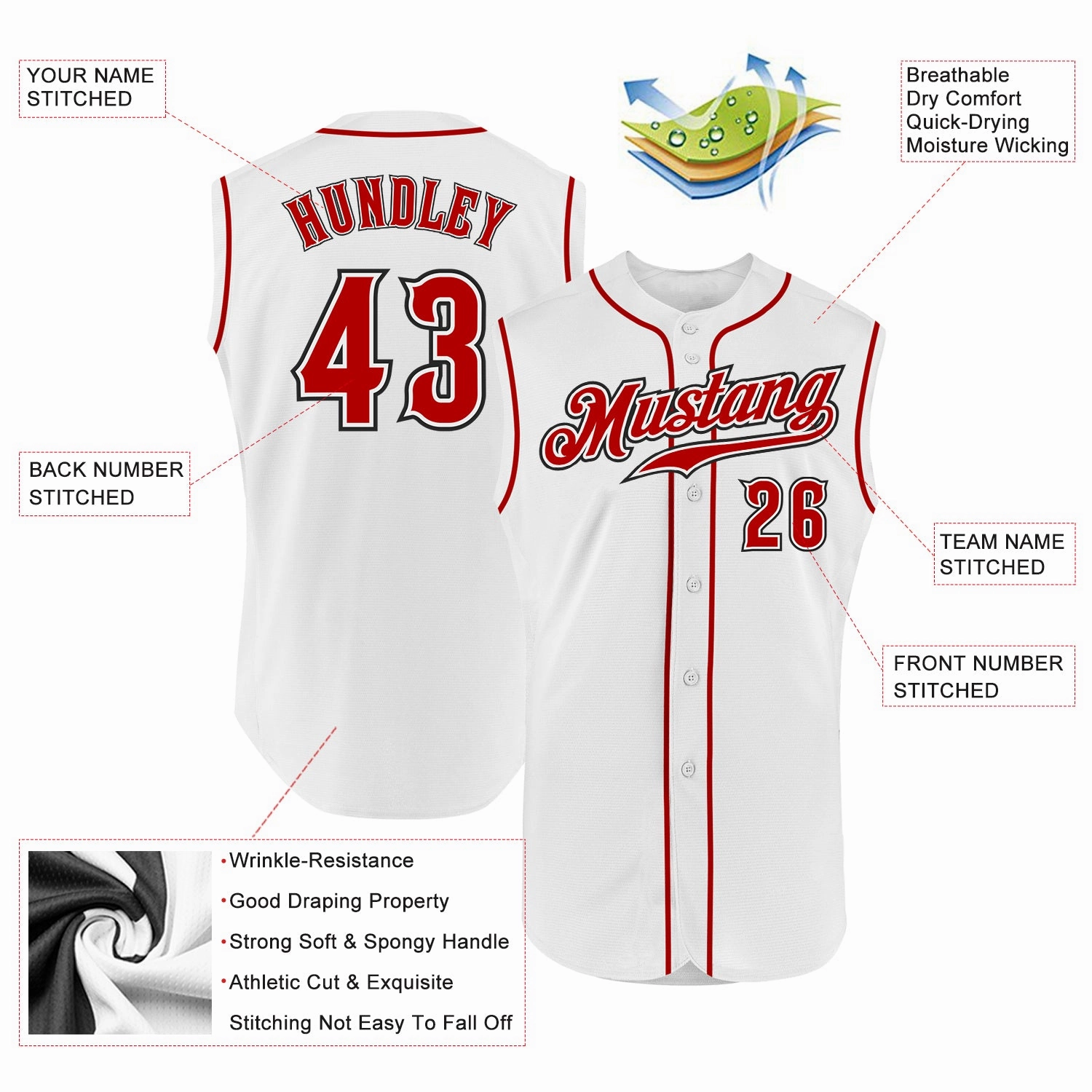 Custom White Red-Black Authentic Sleeveless Baseball Jersey