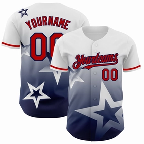 Custom White Red-Navy 3D Pattern Design Gradient Style Twinkle Star Authentic Baseball Jersey