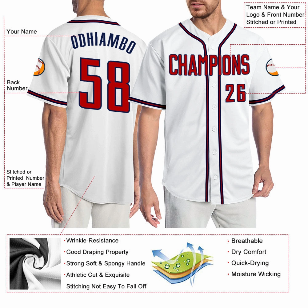 Custom White Red-Navy Authentic Baseball Jersey