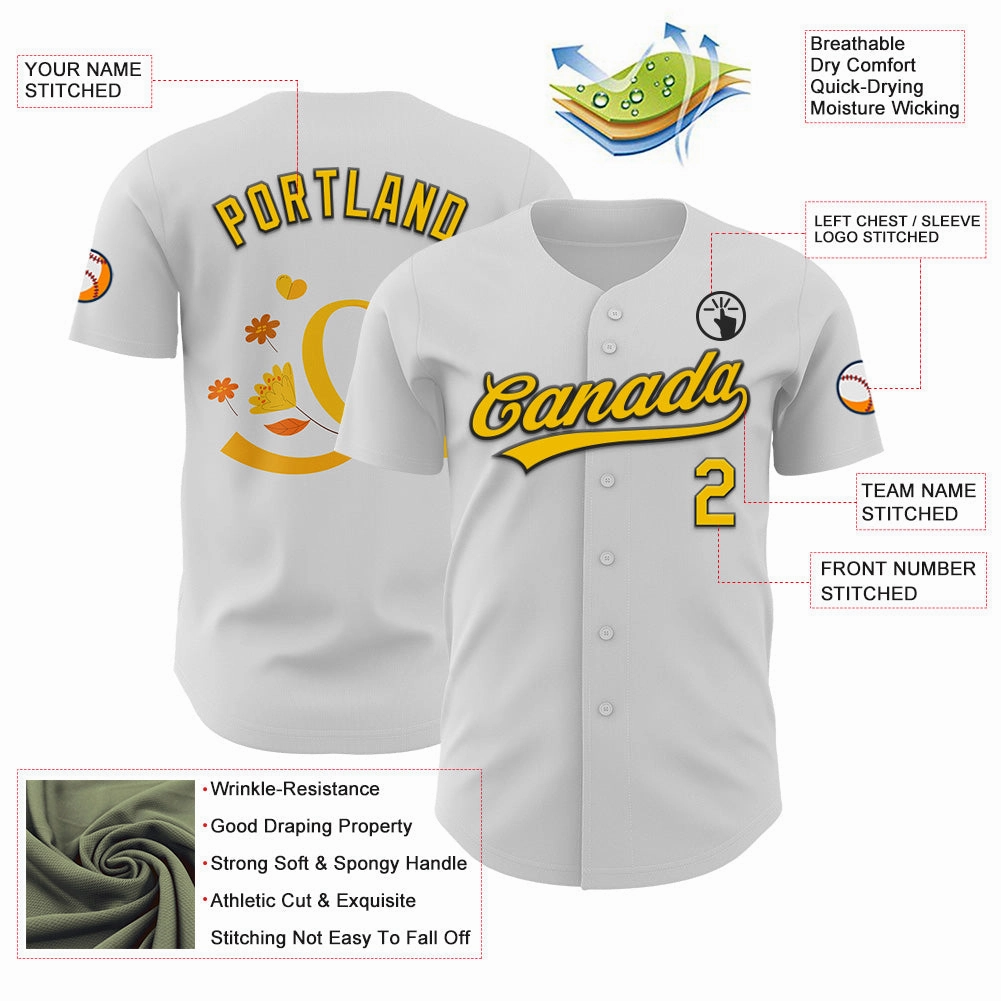 Custom White Yellow-Black 3D Childhood Cancer Gold Ribbon Authentic Baseball Jersey