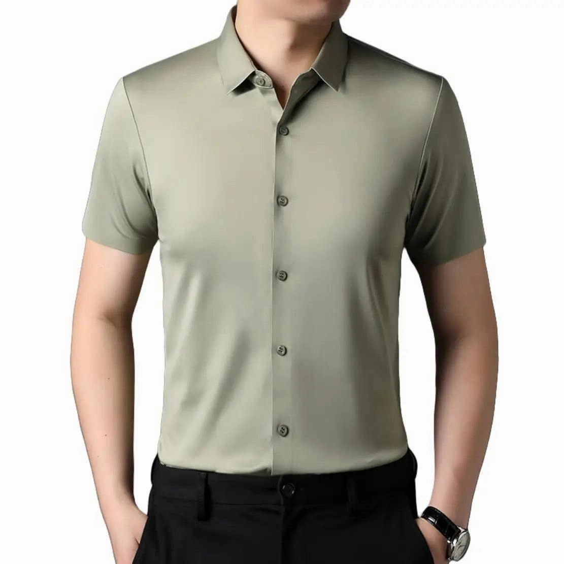 DomiGe Men's Summer Short Sleeve Blouse - Breathable, Quick-Dry, Business Casual