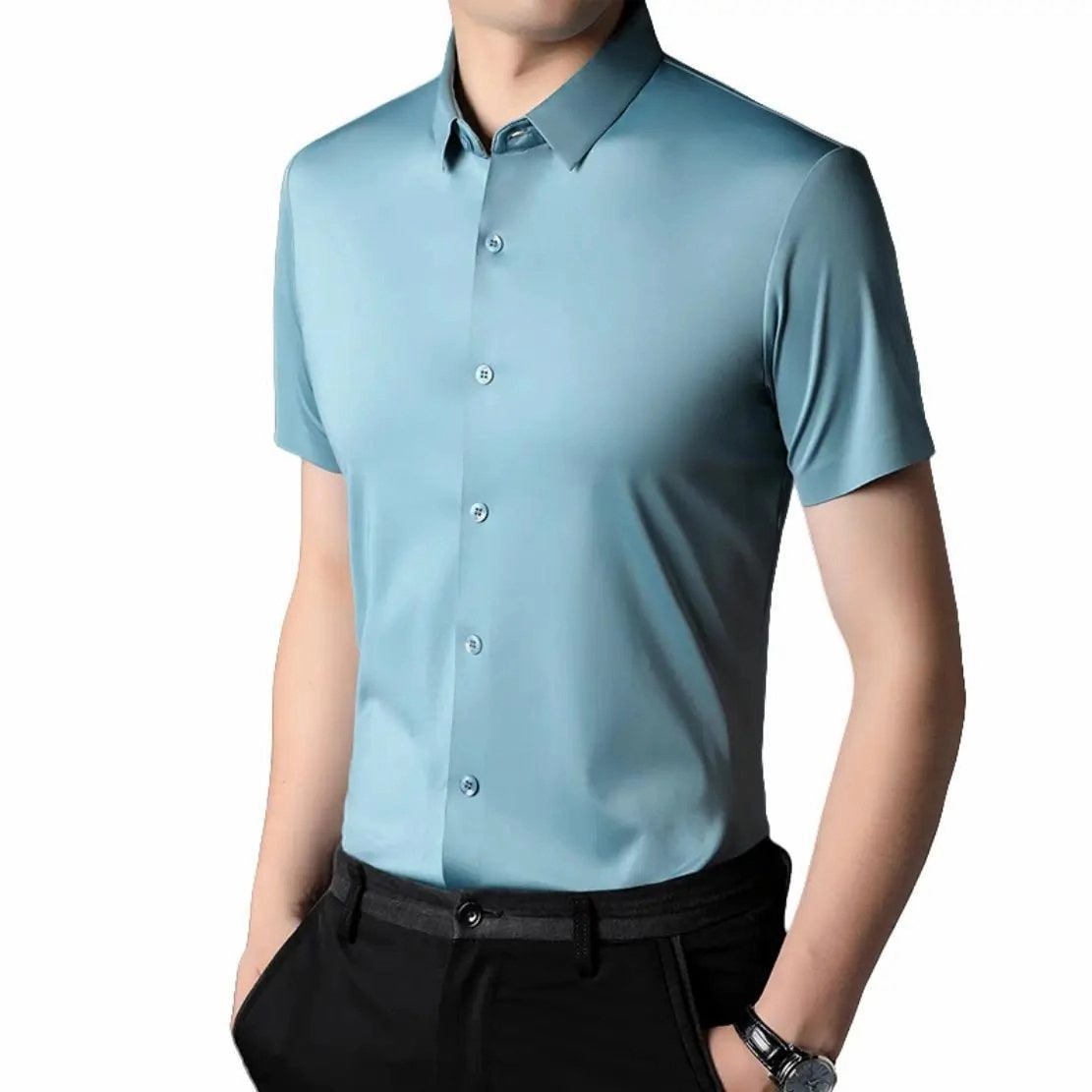 DomiGe Men's Summer Short Sleeve Blouse - Breathable, Quick-Dry, Business Casual