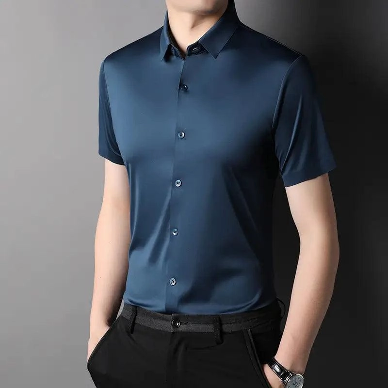 DomiGe Men's Summer Short Sleeve Blouse - Breathable, Quick-Dry, Business Casual