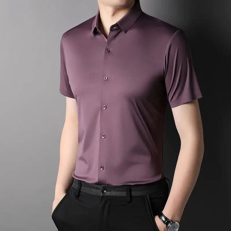 DomiGe Men's Summer Short Sleeve Blouse - Breathable, Quick-Dry, Business Casual