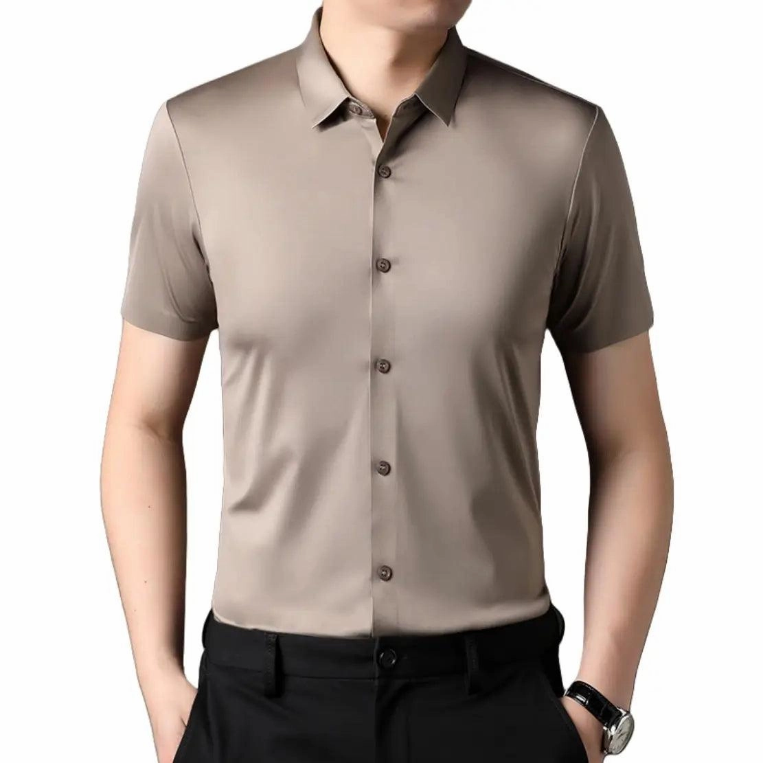 DomiGe Men's Summer Short Sleeve Blouse - Breathable, Quick-Dry, Business Casual