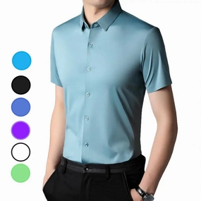 DomiGe Men's Summer Short Sleeve Blouse - Breathable, Quick-Dry, Business Casual