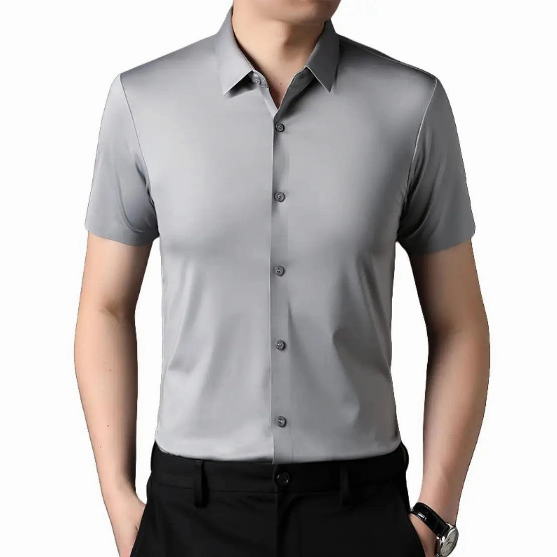 DomiGe Men's Summer Short Sleeve Blouse - Breathable, Quick-Dry, Business Casual