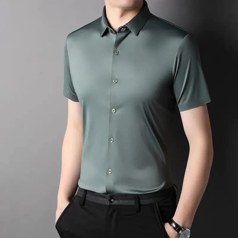 DomiGe Men's Summer Short Sleeve Blouse - Breathable, Quick-Dry, Business Casual